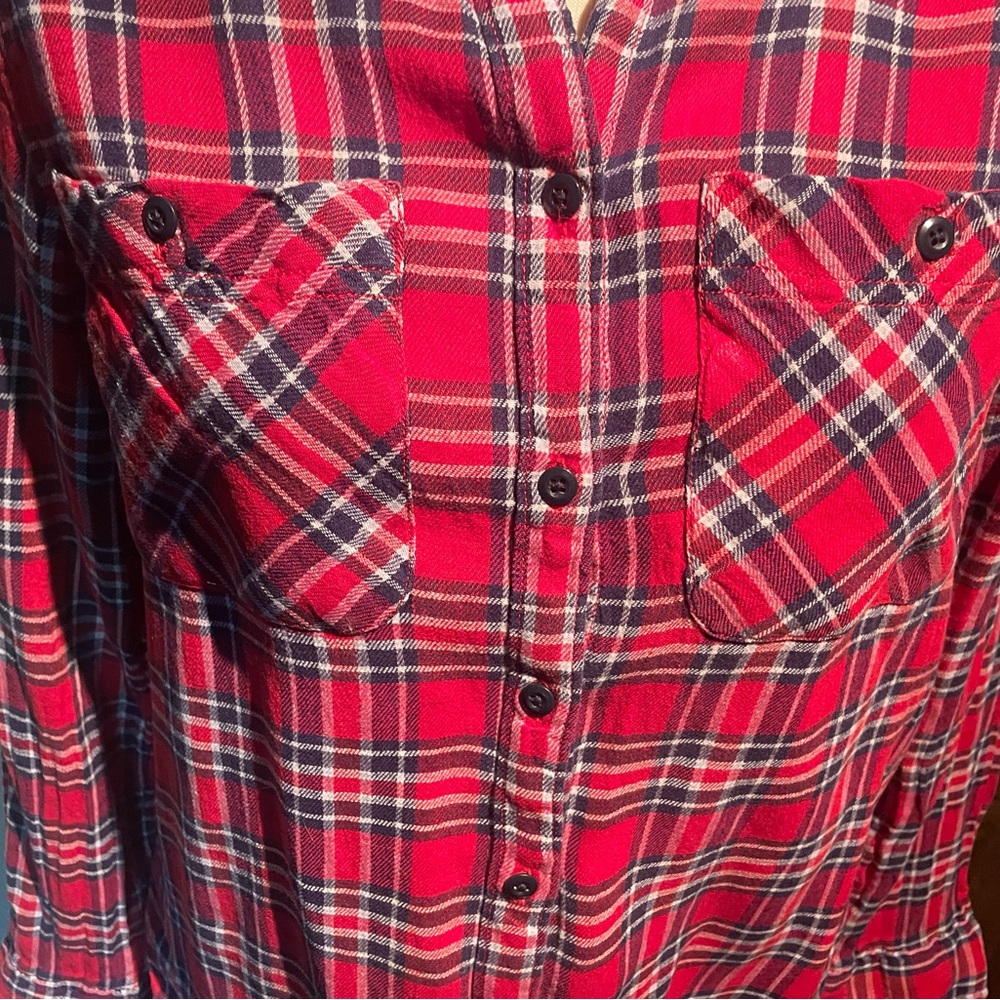 Ralph Lauren denim and supply red buffalo plaid button-down blouse, linen  large